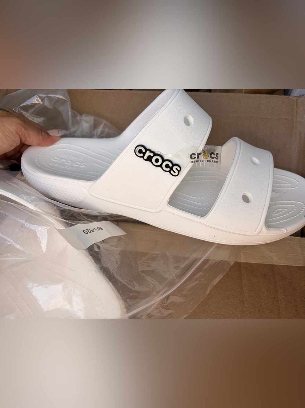 CROCS mens White Double-Strap Slide Sandals